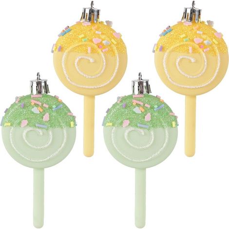 4pcs Décorations Noël Bonbons Mignonnes, Ornaments Sucre d'orge Suspendu avec Corde Décorations Sapin Noël pour Maison Fournitures Fête Vacances Cadeau Festif (Jaune, Vert) (1/5)