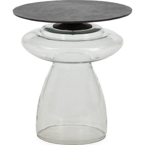 Table d appoint sculpturale en verre et métal - bronze vieilli et transparent (1/4)