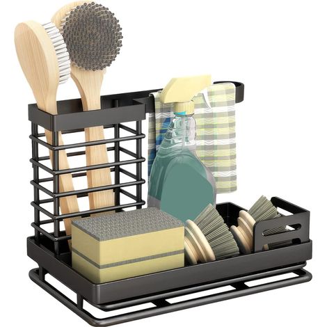Étagère de Rangement avec Bac Égouttoir Amovible, pour Ranger les Cintres à Linge, Ustensiles de Cuisine, Torchons, Séchage du Linge, Éponges, Brosses, Serviettes, etc. Peut Aussi Servir d'Étagère en (1/4)