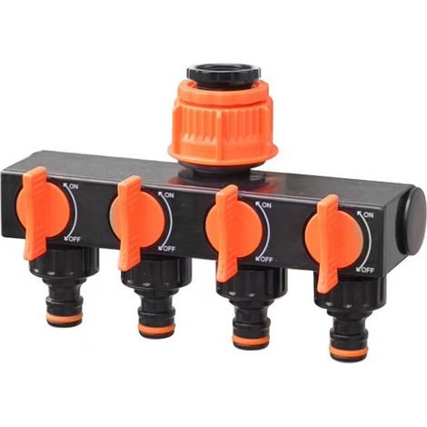 Distributore per tubo flessibile a 4 vie, raccordo per rubinetto con valvola deviatrice a 4 vie, adatto per l'irrigazione del giardino e la manutenzione del prato - Arancione