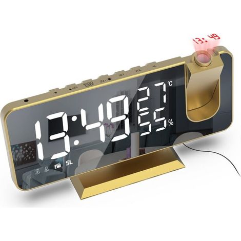 Radio Réveil Projecteur Cross-border Grand Écran - Affichage Température/Humidité, Horloge Électronique LED - Design "Or Tyran Local" avec Chiffres Blancs (1/5)
