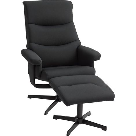 Fauteuil inclinable noir à velours, pivotant et basculant, livré avec repose-pieds, charge maximale 150 kg (1/5)