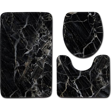 Lot de 3 Tapis de Salle de Bains, Set avec Tapis de Sol, Tapis de WC et Housse de Couvercle pour Toilette (1/3)