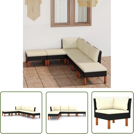 The Living Store Salon de jardin 6 pcs avec coussins Résine tressée Noir - Salon De Jardin - Mobilier De Jardin - Set De Salon De Jardin - Canapé De Jardin - Résine Tressée (1/5)