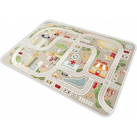 Tapis enfant voiture et train, moquette de jeu antidérapante avec support caoutchouc, carpette ludique pour chambre bébé, cadeau idéal salon (140x200 cm) (1/5)