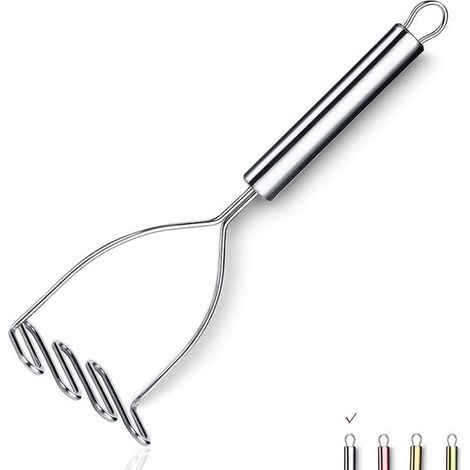 Machacador de patatas robusto de acero inoxidable, 22,5 cm, Machacador manual de alimentos, Machacador de frutas y verduras (1/5)