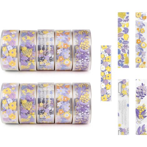 Autocollants floraux transparents pour agenda - 10 rouleaux - 1,5 cm x 2 m - Ruban adhésif - Idéal pour décorer vos boîtes cadeaux - Impression transparente - Parfait pour offrir (1/5)