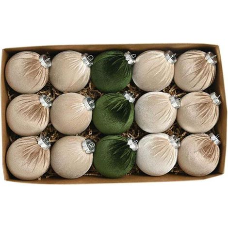 15 pièces Boules de Noël (vert/bleu), Boules de Velours de 3,15 Pouces dans Une boîte Cadeau Boules de Noël décoratives floquées avec Anneau de Suspension pour décorations de Noël Cadeau Boules de Noë (1/5)