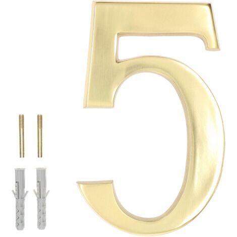 Numéro de porte 3D « 5 » - En laiton - 20 cm - Pour maisons, colonies, hôtels, appartements, 100 % laiton-NANOTEH (1/5)
