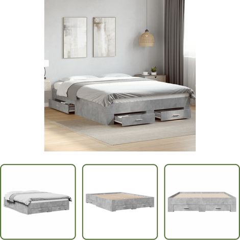 vidaXL Bois d'ingénierie -  Cadre de lit avec tiroirs sans matelas gris béton 160x200 cm (1/5)