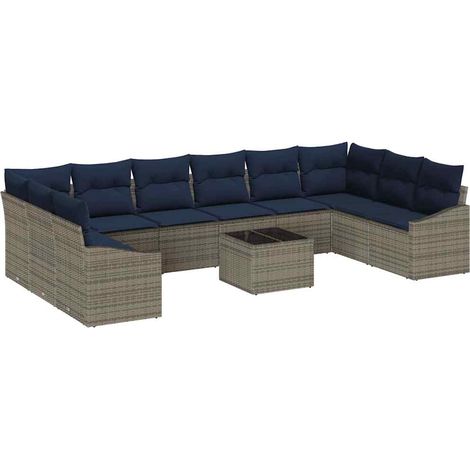 Garden Sofa Set with Storage Grey and Navy Poly Rattan vidaXL