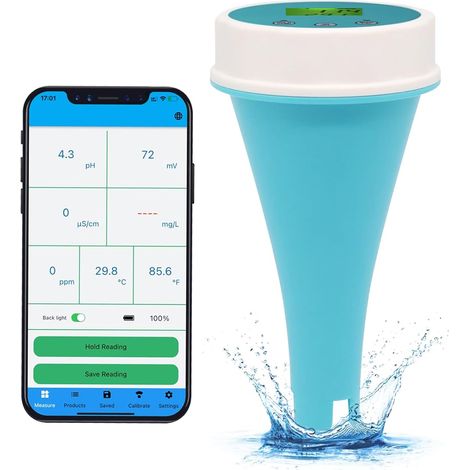 Bluetooth Piscine Eau Testeur 6 en 1 Compteur EC/salinité/pH/ORP/température/chlore Mètre, Sans fil Flottant Intelligent Piscine Moniteur Eau Testeur pour Piscines, Jacuzzi, (1/5)