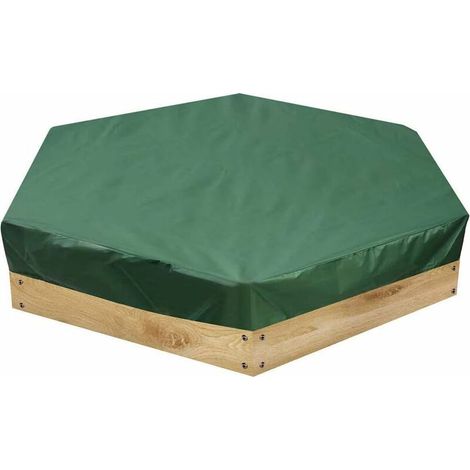Housse pour bac à sable180x150cm - Imperméable à l'eau et à la poussière - Pour bac à sable hexagonal - Vert - Avec cordon de ser (1/4)