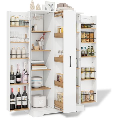CHICFURN Armario de cocina 78x40x150 cm de MDF blanco con especiero y extraíble vertical (1/5)