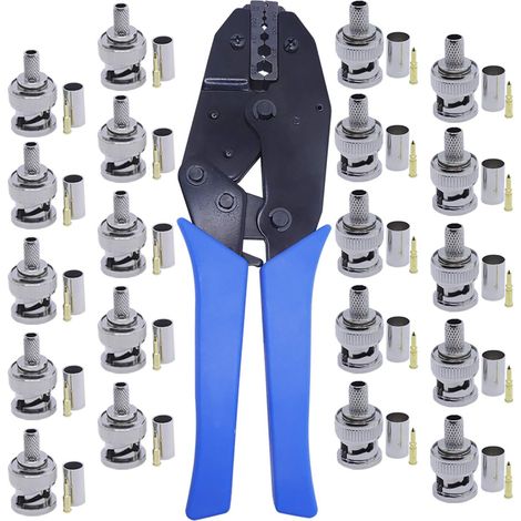 pince et 20pcs connecteurs mâles à sertir sur câble coaxial RG58 RG59 (1/5)