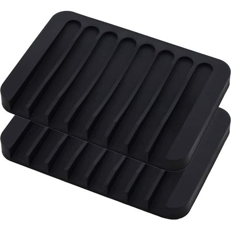 2 Pièces Égouttoirs à Savon en Silicone Antidérapants pour Garder Les Barres au Sec - pour Salle de Bain, Douche, Cuisine, Éponge (Noir) (1/5)