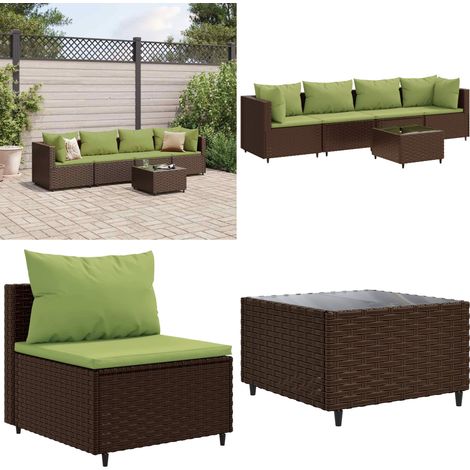 Salon de jardin 5 pcs avec coussins Marron Résine tressée - Salon De Jardin - Meuble De Jardin - Set De Salon - Résine Tressée - Rotin Synthétique - Home & Living (1/5)