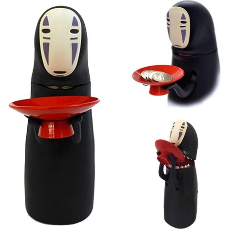 Tirelire cochon kawaii anime sans visage, tirelire personnage anime (noire)