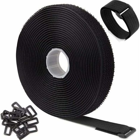 Sangles de Câble Réglables de 5m Avec 25 Boucles, Attaches de Câble Réutilisables Noires, Sangle de Fixation à Crochet et Boucle Pour la Gestion des Câbles (5m x 2cm, Noir) longziming (1/4)