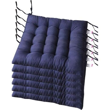 Coussins de chaise - AIMOONSA - Lot de 6 - 40 x 40 x 5 cm - Matelassé capitonné - Bleu foncé (1/5)