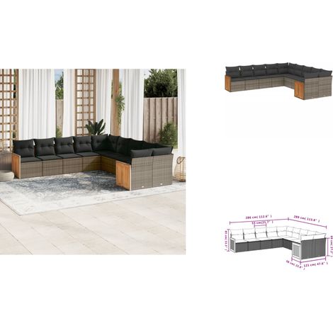 10-tlg. Garten-Sofagarnitur mit Kissen Grau Poly Rattan - Gartensorte - Outdoor Möbel - Lounge Set - Gartenlounge - Rattan Gartenmöbel (1/3)