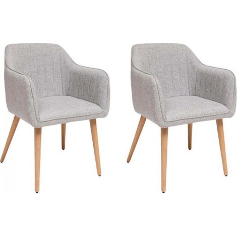 Lot de 2 chaises style fauteuil avec des pieds en bois, coloris gris - Longueur 60 x Profondeur 57 x Hauteur 83,5 cm (1/5)