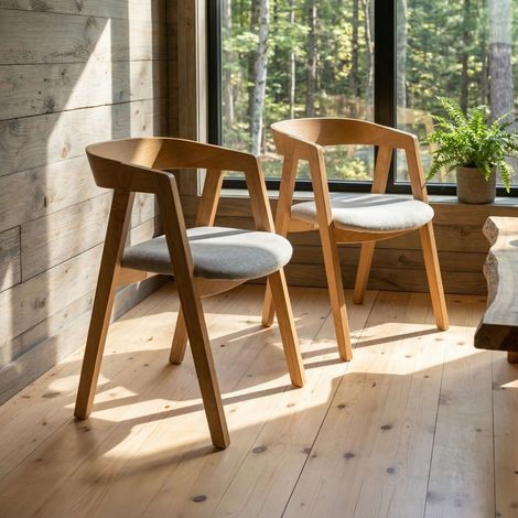 Lot de 2 chaises repas avec accoudoirs 49x50x72 cm en frêne et beige (1/5)