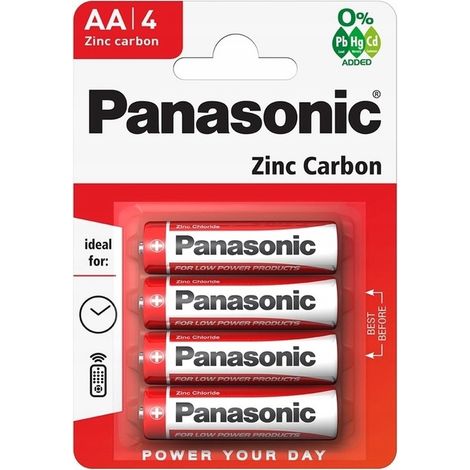 Batterie Panasonic R6 AA 1.5V zinco-carbone, 4 pezzi.