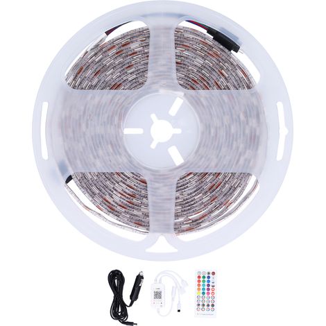 Bandeau LED RGB 5m Étanche Couleur Mode Musique Commande APP Mobile avec Câble Alimentation 12V Cigare Allumeur Voiture (1/5)