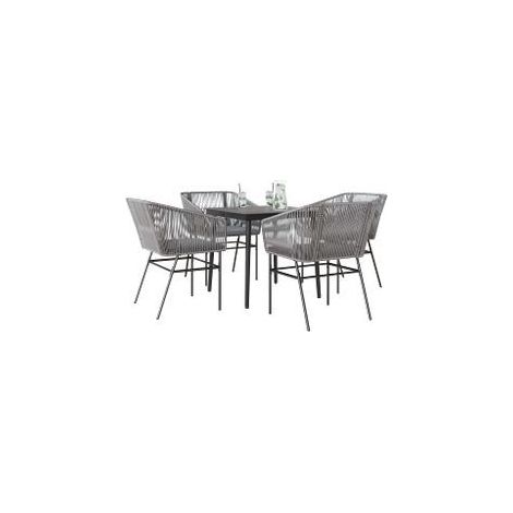 Ensemble à manger jardin coussins 5 pcs gris poly rotin verre (1/5)