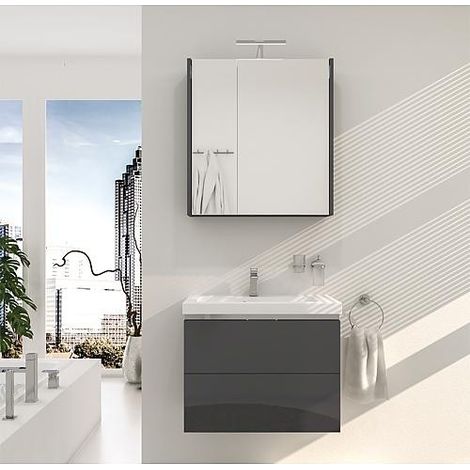 Ensemble de meubles de salle de bains EOLA anthracite brillant Largeur 700mm 2 tiroirs (1/4)