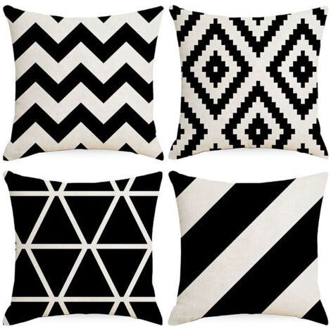 Housse de Coussin Géométrique Noire, 45x45 cm, Décoration Moderne pour Canapé, Salon, Chambre (1/5)