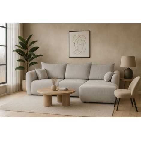 Ecksofa mit Schlaffunktion RUDEN Sofa in Stoff Raven Hellgrau Ottomane Rechts (1/5)