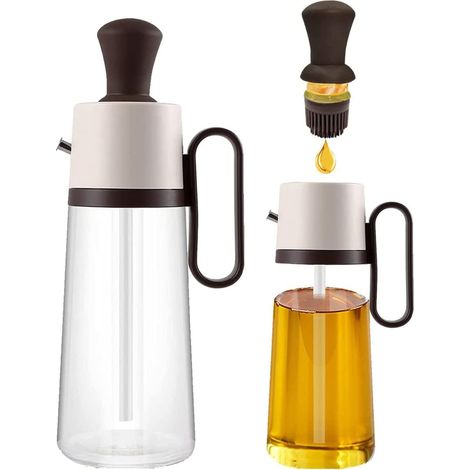 Glas-Olivenölspenderflasche mit Silikonbürste, 3-in-1, Essig- und Sojasaucenspender, Silikontropfer mit Messskala, Olivenöl-Sprüher, Küchenhelfer zum Kochen, Backen, Grillen, Pfannkuchen und für Heißl (1/5)