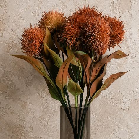 Pack of 6 x 70cm Globe Thistle Yellow Ball Artificial Flower Stem - Premium Quality (1/5)