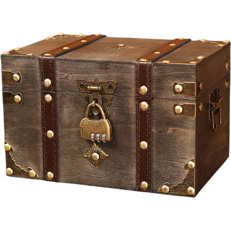 Boîte de rangement vintage pour bijoux et petits objets de valeur (grande taille), en bronze, avec serrure. (1/5)