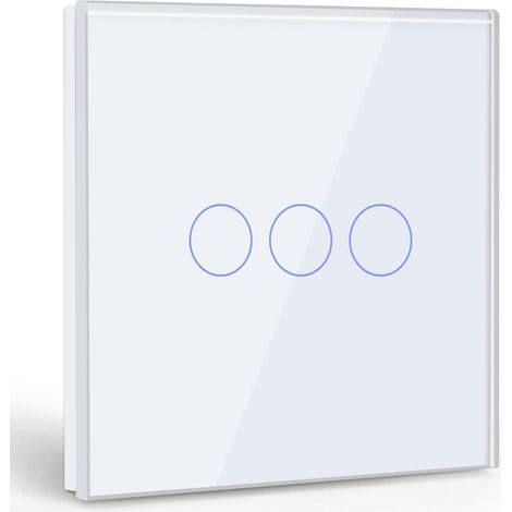 Interruptor táctil de control único de 3 posiciones, interruptor de luz blanco con pantalla LED - no requiere cable neutro, blanco (1/5)