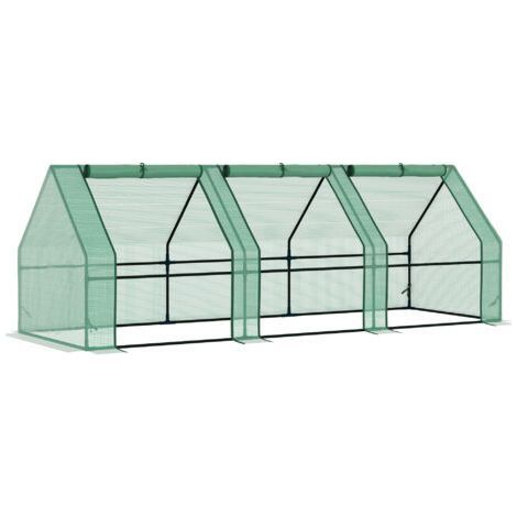 Outsunny Mini Serre de Jardin mini serre tunnel 180L x 90l x 90H cm toit pointu Acier PE Haute densité 140 g/m² Anti-UV 3 fenêtres avec Zip enroulables Vert (1/5)