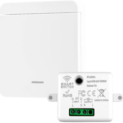 Interruttore wireless, kit presa con telecomando wireless a 433 MHz con trasmettitore e ricevitore, 10 A 240 V, controllo remoto, portata 50 metri, per casa intelligente, fino a 1500 W