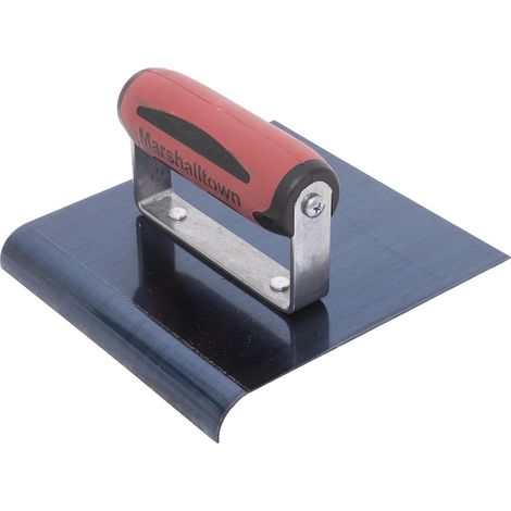 Frattazzo per bordi Marshalltown in acciaio blu con impugnatura Durasoft, per arrotondare il calcestruzzo, raggio: 10 mm, labbro 13 mm, dimensioni della frattazzo: 152x152 mm (1/4)