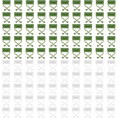 100 clips autoadhesivos para plantas, color verde y blanco (1/5)