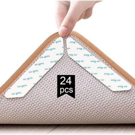 24 Pcs Anti Derapant Tapis, Anti Curling Carpet Grippers Coin, Anti à boucler Tapis antidérapant, réutilisable Sticker Tapis antidérapant pour planchers de Bois Franc,carpettes et Tapis-Blanc (1/5)