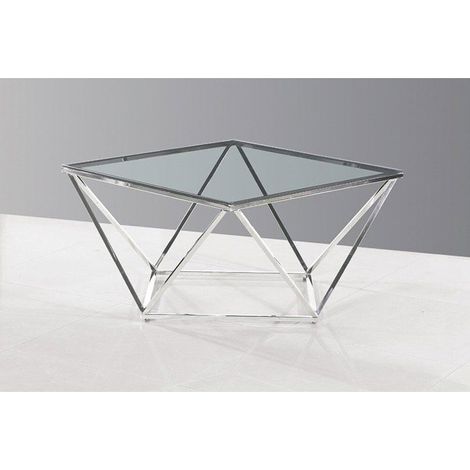 Table Basse - GIOVANNI MARCHESI - Pyramide - Verre Trempé - Métal Chrome - Design Contemporain
