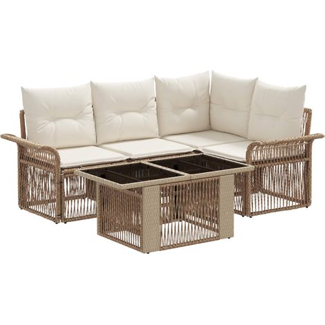 Conjunto de sofás de jardín 5 uds. Beige y blanco crema vidaXL (1/5)