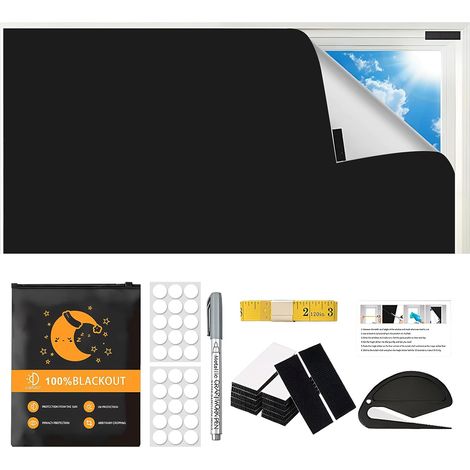 Rideaux occultants à 100% - Stores occultants Portables adhésifs en Tissu Oxford 420D, Stores occultants découpés sur Mesure pour Chambres, lofts, lucarnes, Voyages, Camping-Cars et Voitures (Noir) (1/5)