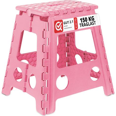 Relaxdays Sgabello Pieghevole, Sgabellino Antiscivolo con Un Gradino e Manico, Fino a 120 kg, 39 x 38,5 x 32 cm, Pink, Gommapiuma (1/5)