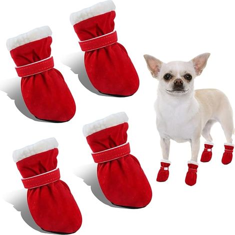 Bottes Chien Hiver, 8 Pièces Chaussure Chien Neige, Chaussures pour Chiens Antidérapant et Chaud, Bottes pour Chien de Protection, Convient Aux Chiens de Petite, Moyenne et Grands (Rouge, S)