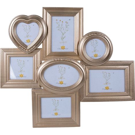 Cadre photo multiple pêle-mêle pour 7 photos 10x15 cm en bois MDF doré 52 x 2 x 47 cm - PANGIVO (1/2)