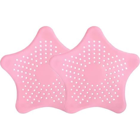 Universal silicone sink strainer (2-pack) for shower, bathtub and kitchen, pink (1/5)