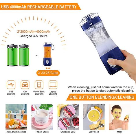 Mini mixeur portable rechargeable avec 6 lames - Capacité de 380 ml (1/4)